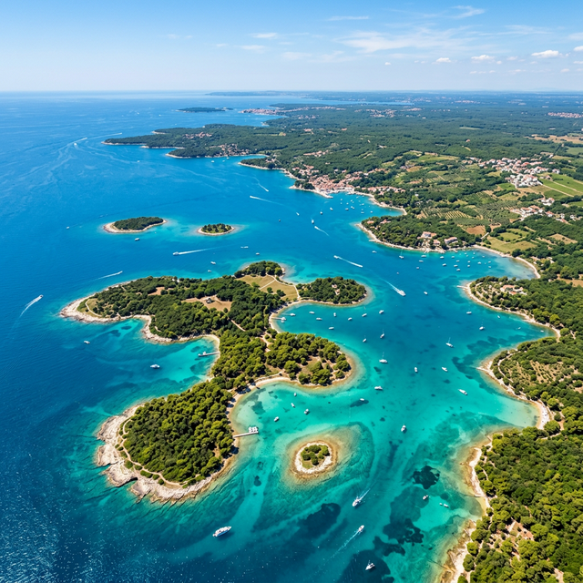 Aerial view of Istrian coastline and islands