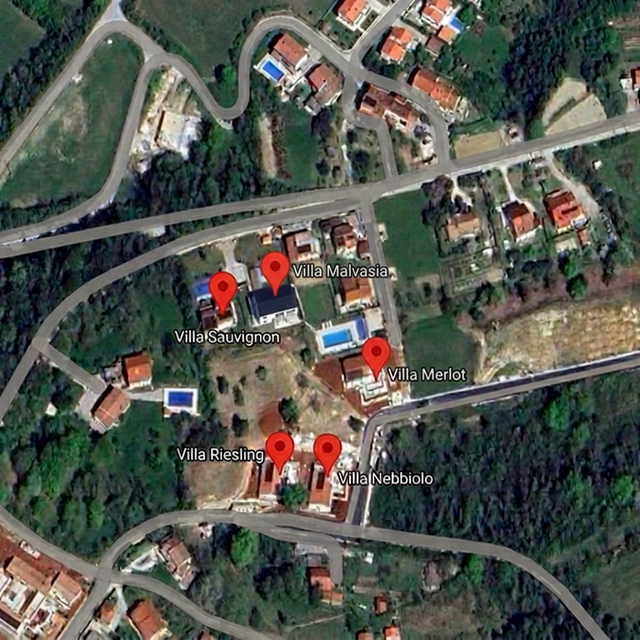 Motovun Villas — satellite map with all 5 villas